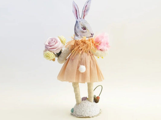 Spring Bunny Face Girl Figure - Vintage by Crystal | Vintage by Crystal Spun Cotton Ornament - Bon Ton goods