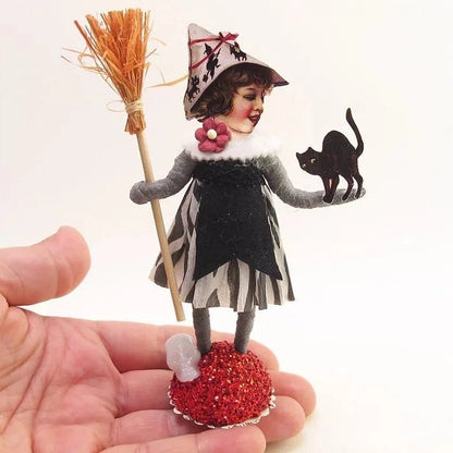Spunky Witch Figure - Vintage Inspired Spun Cotton | Vintage by Crystal Spun Cotton Ornament - Bon Ton goods