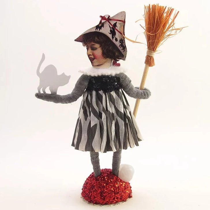 Spunky Witch Figure - Vintage Inspired Spun Cotton | Vintage by Crystal Spun Cotton Ornament - Bon Ton goods