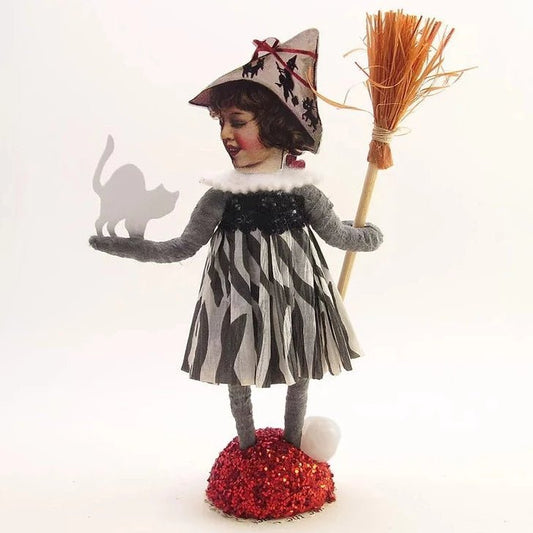 Spunky Witch Figure - Vintage Inspired Spun Cotton | Vintage by Crystal Spun Cotton Ornament - Bon Ton goods