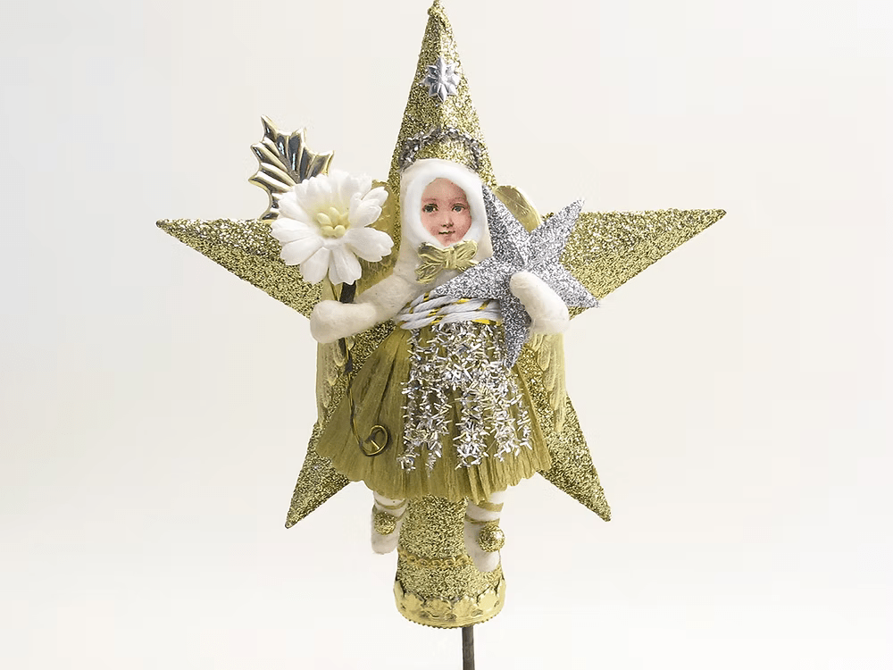 Star Angel Tree Topper (Assorted) | Vintage by Crystal Spun Cotton Ornament - Bon Ton goods