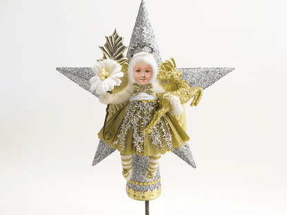 Star Angel Tree Topper (Assorted) | Vintage by Crystal Spun Cotton Ornament - Bon Ton goods