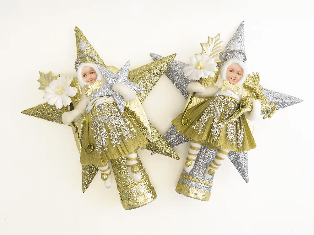 Star Angel Tree Topper (Assorted) | Vintage by Crystal Spun Cotton Ornament - Bon Ton goods