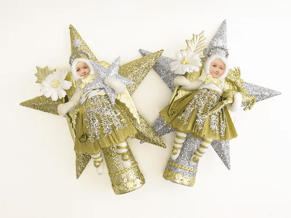 Star Angel Tree Topper (Assorted) | Vintage by Crystal Spun Cotton Ornament - Bon Ton goods