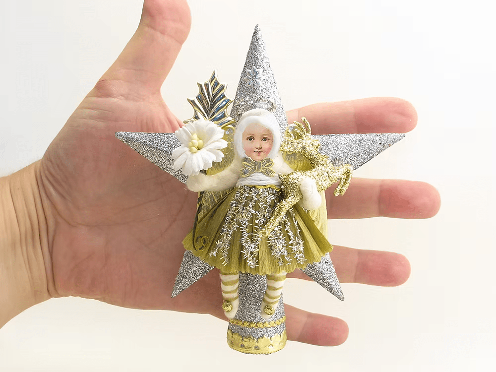 Star Angel Tree Topper (Assorted) | Vintage by Crystal Spun Cotton Ornament - Bon Ton goods