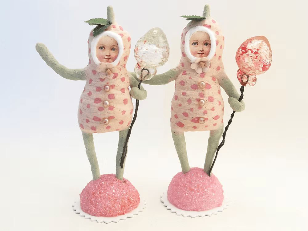 Strawberry Child Figure (Vintage Glass Strawberry) | Vintage by Crystal Spun Cotton Ornament - Bon Ton goods