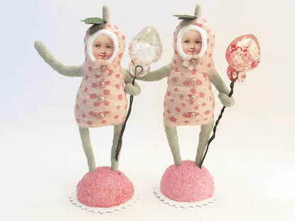 Strawberry Child Figure (Vintage Glass Strawberry) | Vintage by Crystal Spun Cotton Ornament - Bon Ton goods