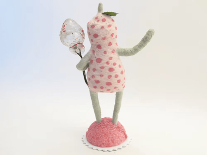 Strawberry Child Figure (Vintage Glass Strawberry) | Vintage by Crystal Spun Cotton Ornament - Bon Ton goods