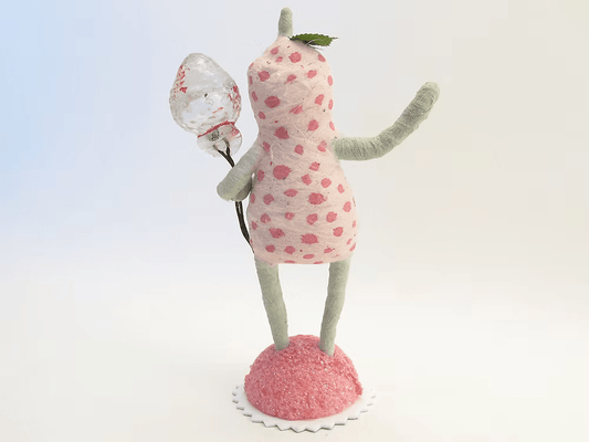 Strawberry Child Figure (Vintage Glass Strawberry) | Vintage by Crystal Spun Cotton Ornament - Bon Ton goods