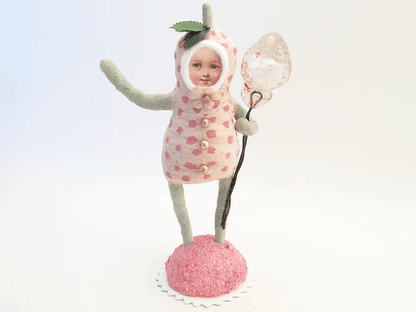 Strawberry Child Figure (Vintage Glass Strawberry) | Vintage by Crystal Spun Cotton Ornament - Bon Ton goods