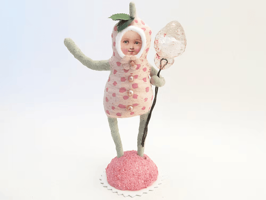 Strawberry Child Figure (Vintage Glass Strawberry) | Vintage by Crystal Spun Cotton Ornament - Bon Ton goods