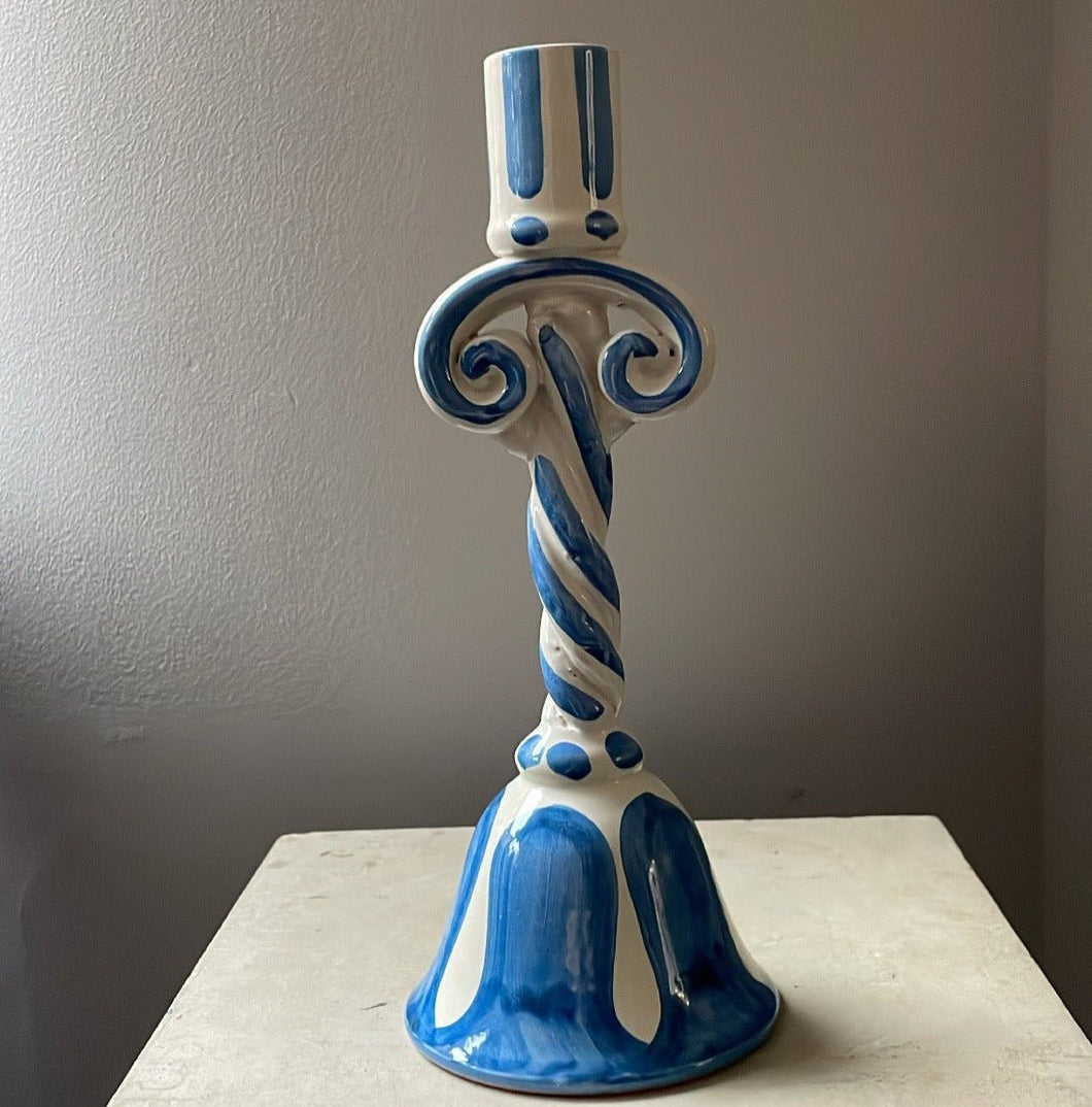 Striped Candle Holder Blue - Bon Ton goods