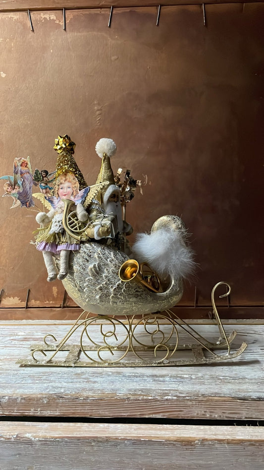 Swan Sleigh | Vintage by Crystal Spun Cotton Ornament - Bon Ton goods
