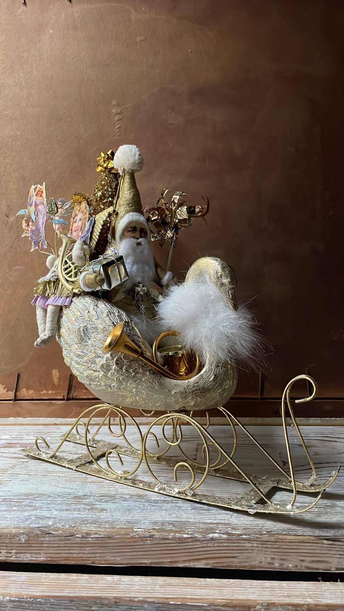 Swan Sleigh | Vintage by Crystal Spun Cotton Ornament - Bon Ton goods