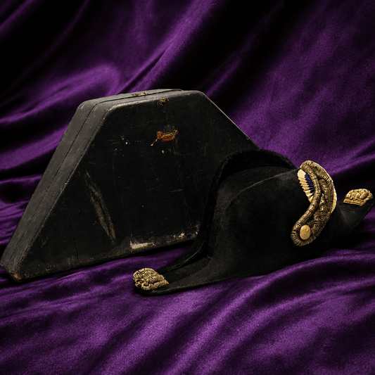 Swedish 19th-Century Military Bicorne Hat with Original Wooden Case - Bon Ton goods