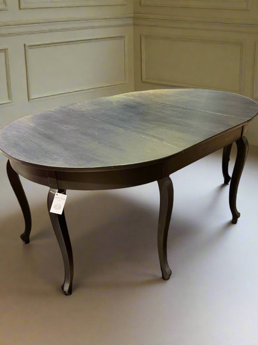 Swedish Antique Oval Dining Table, c. 1880 — Repainted Black - Bon Ton goods