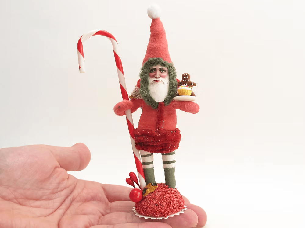 Sweet Treat Santa Figure | Vintage by Crystal Spun Cotton Ornament - Bon Ton goods