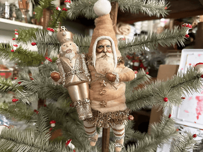 Tea Stain Santa W/ Nutcracker Orn - LARGE| Christmas Ornament - Bon Ton goods