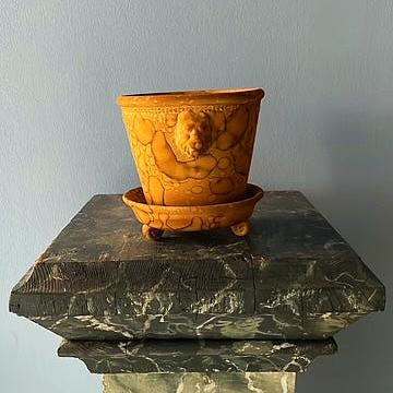 Teak Unglazed Lion Pot with Saucer on Legs | Handmade Erik Bendtsen Ceramics - Bon Ton goods
