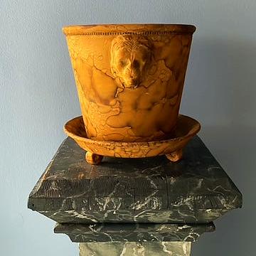 Teak Unglazed Lion Pot with Saucer on Legs | Handmade Erik Bendtsen Ceramics - Bon Ton goods