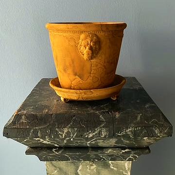 Teak Unglazed Lion Pot with Saucer on Legs | Handmade Erik Bendtsen Ceramics - Bon Ton goods