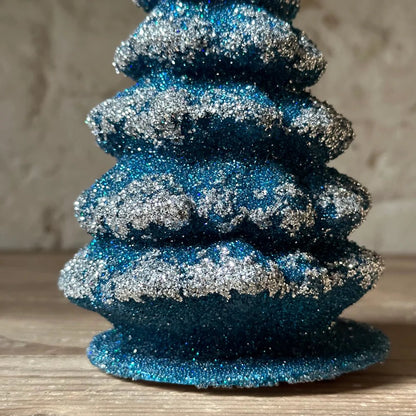Teal Blue with Frost Christmas Tree - Beaded Papier-Mache - Bon Ton goods