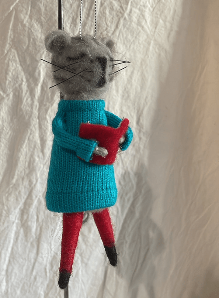 Teal Sweater Choir Cat | Christmas Ornament - Bon Ton goods
