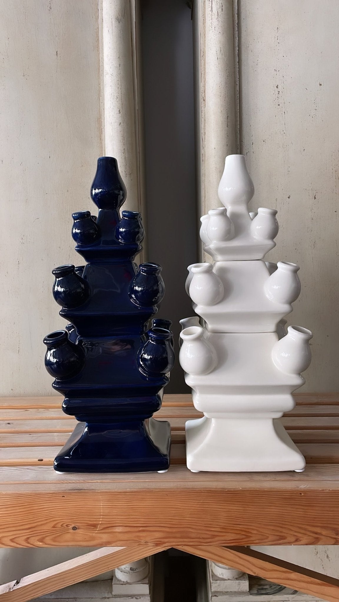 Three Tier Tulip Vase Dark Blue | Heinen Delfts Blauw - Bon Ton goods