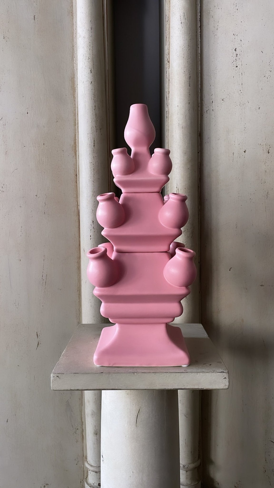 Three Tier Tulip Vase Pink | Heinen Delfts Blauw - Bon Ton goods