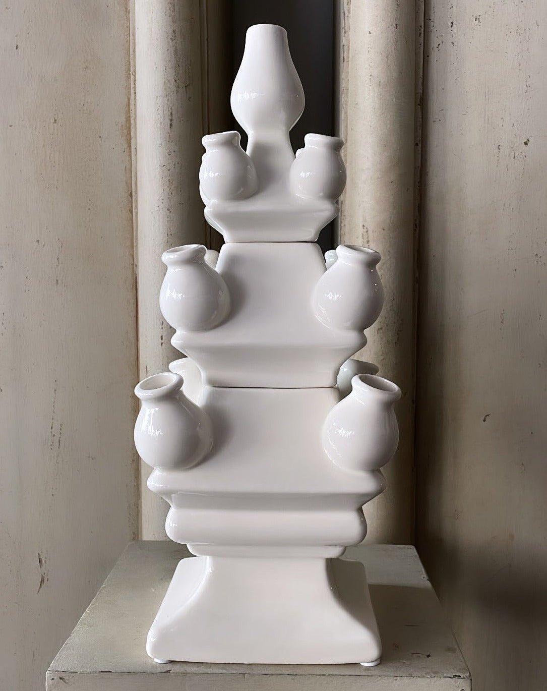 Three Tier Tulip Vase White | Heinen Delfts Blauw - Bon Ton goods