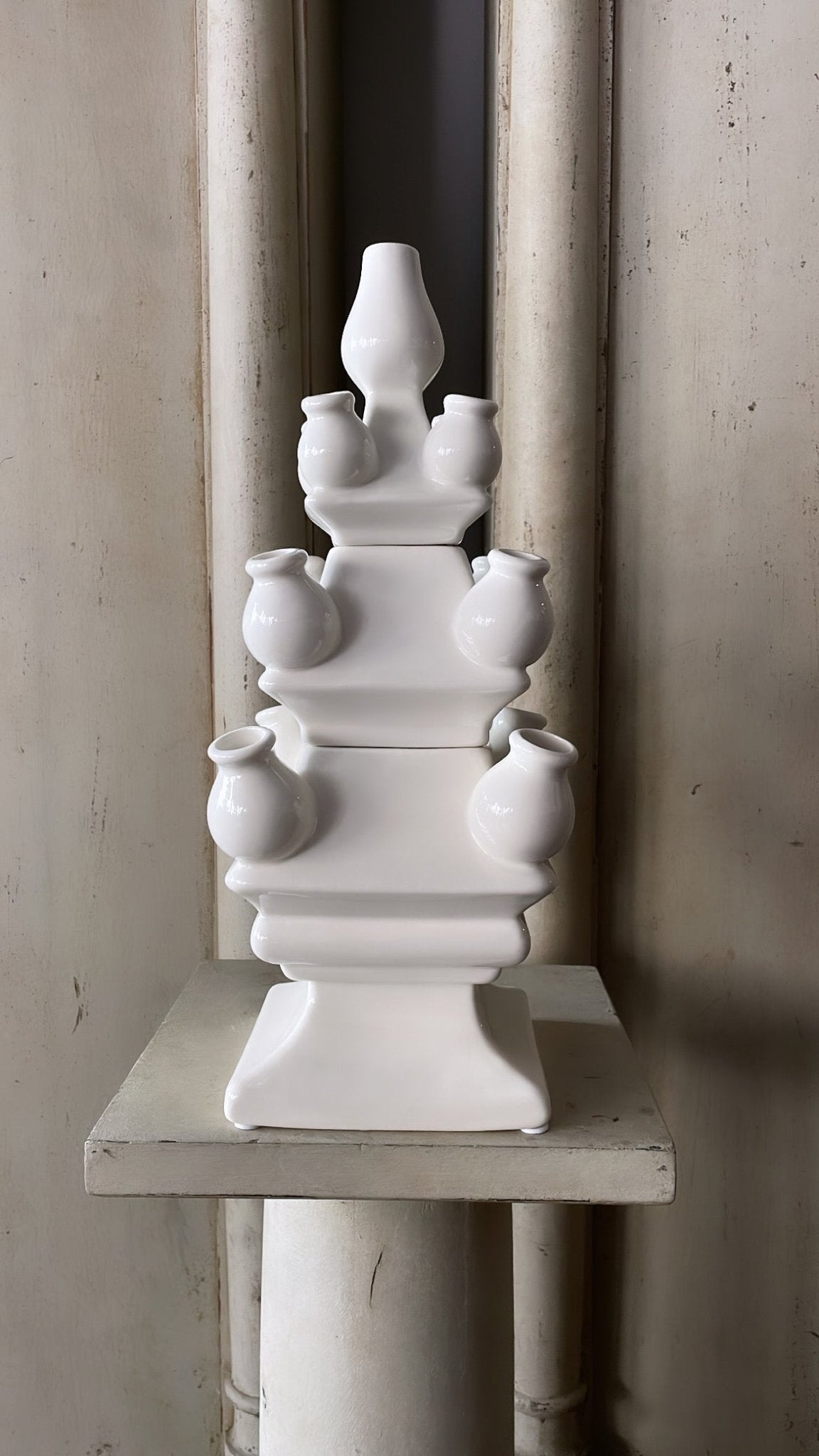 Three Tier Tulip Vase White | Heinen Delfts Blauw - Bon Ton goods