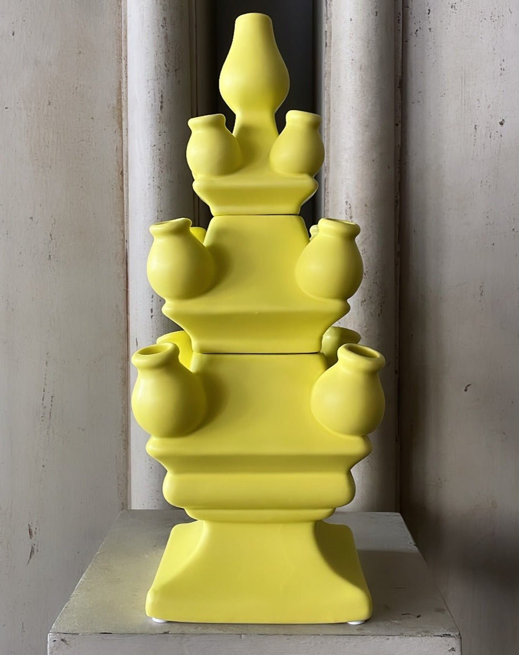 THREE TIER TULIP VASE YELLOW - Bon Ton goods