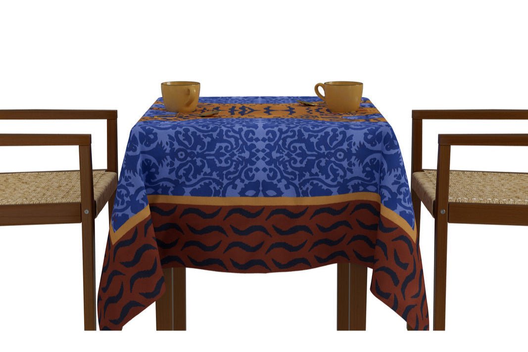 Tibetan Tiger Celeste Blue Tablecloth - 180X180 | Lisa Corti - Bon Ton goods