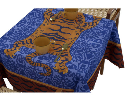 Tibetan Tiger Celeste Blue Tablecloth - 180X180 | Lisa Corti - Bon Ton goods