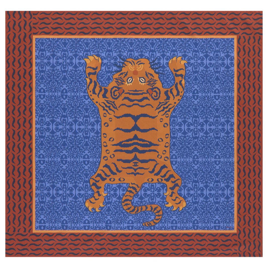 Tibetan Tiger Celeste Blue Tablecloth - 180X180 | Lisa Corti - Bon Ton goods
