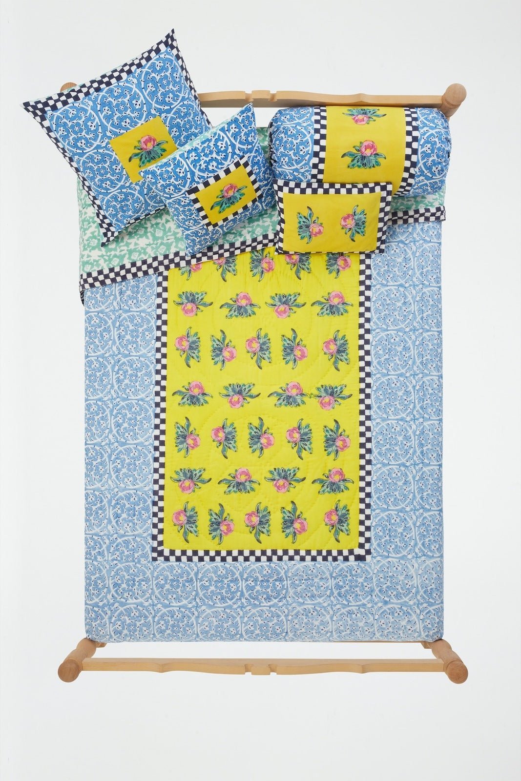 Tiles Yellow Reversible Quilt 220x270 | Lisa Corti - Bon Ton goods