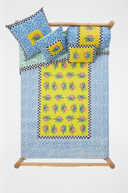 Tiles Yellow Reversible Quilt 220x270 | Lisa Corti - Bon Ton goods