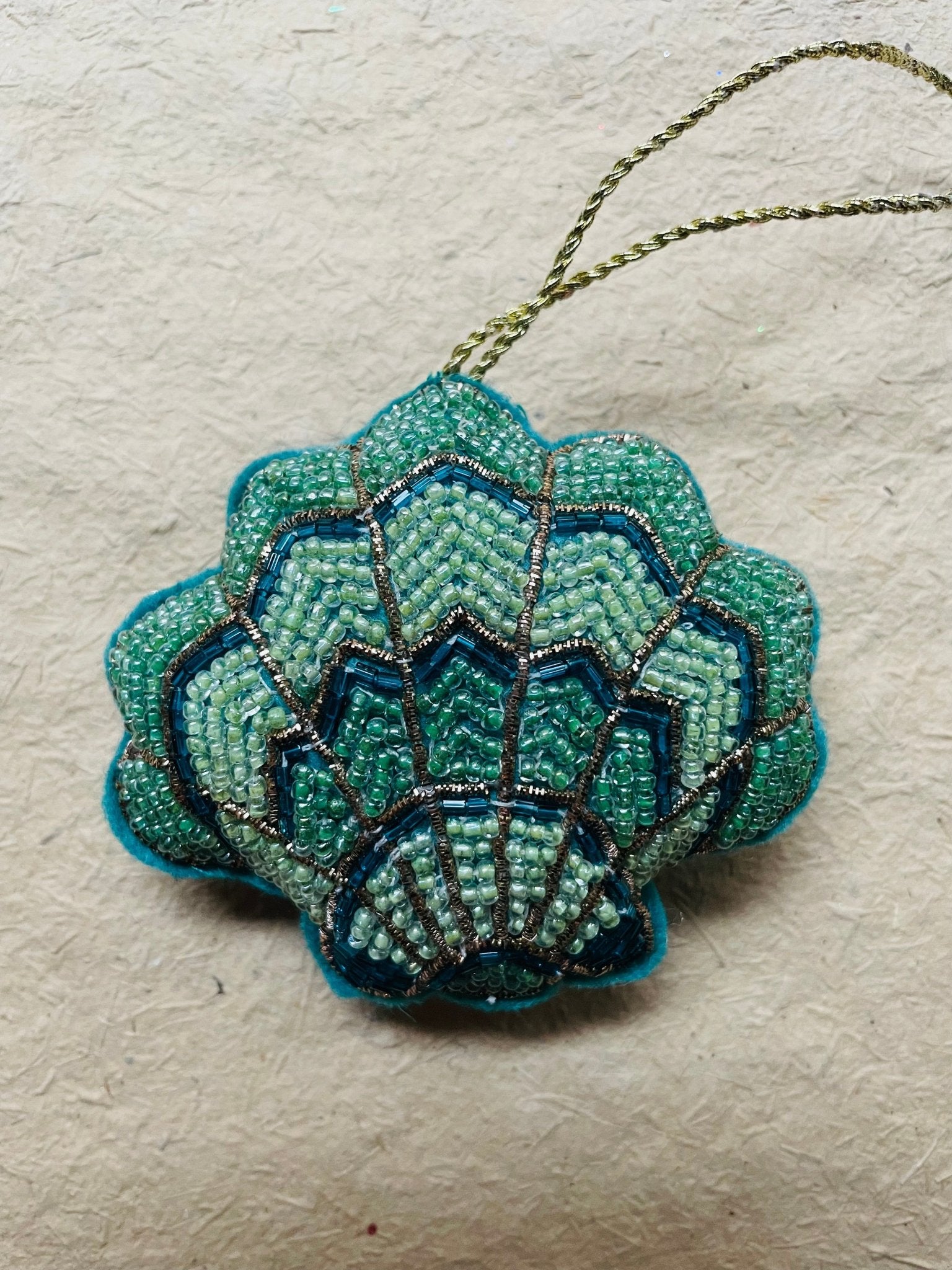 Tinsel Scalloped Shell | Christmas Ornament - Bon Ton goods