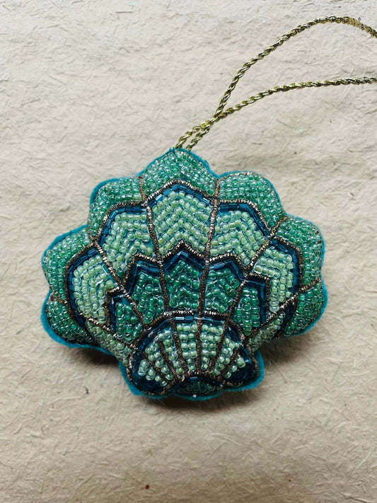 Tinsel Scalloped Shell | Christmas Ornament - Bon Ton goods
