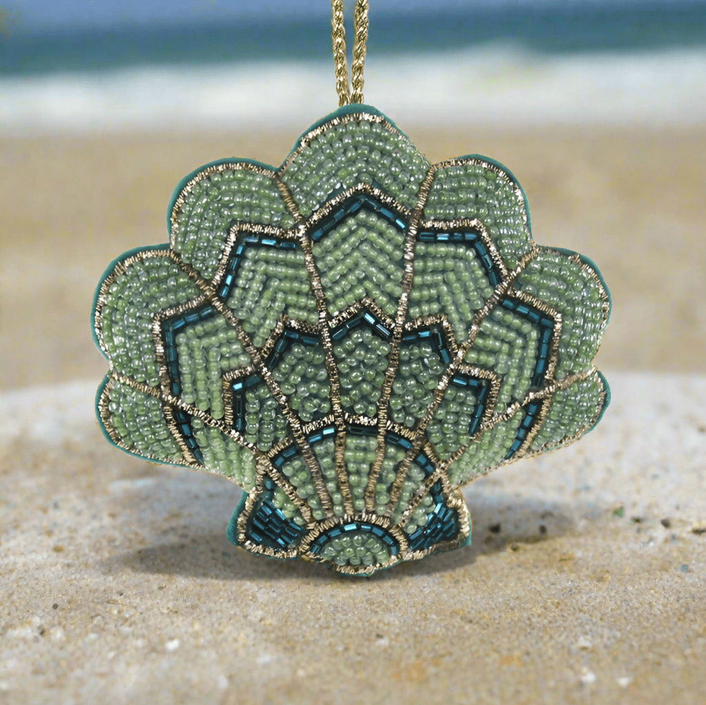 Tinsel Scalloped Shell | Christmas Ornament - Bon Ton goods