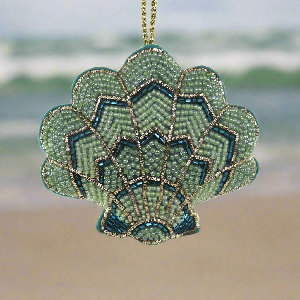 Tinsel Scalloped Shell | Christmas Ornament - Bon Ton goods