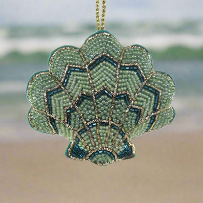 Tinsel Scalloped Shell | Christmas Ornament - Bon Ton goods
