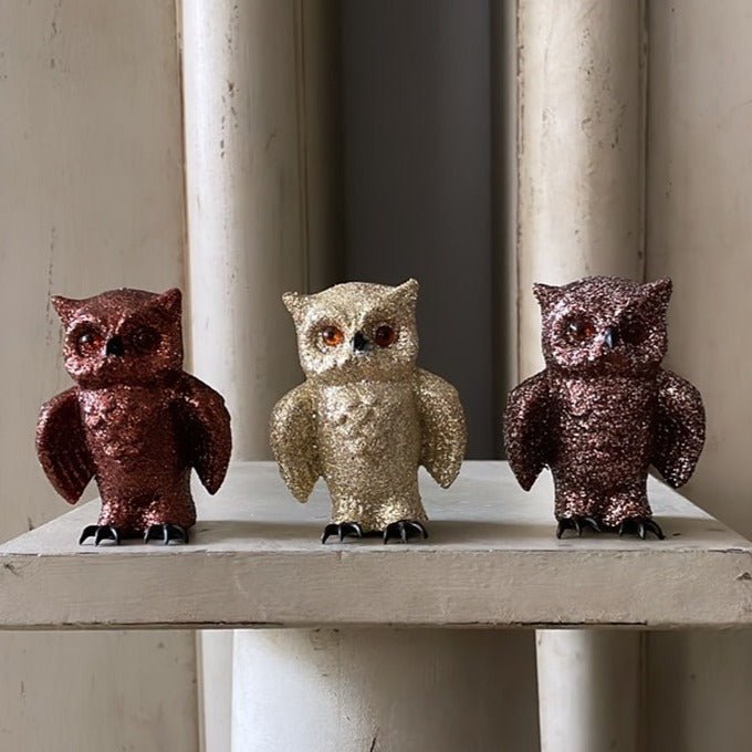 Tiny Glitter Owl - Gold/Brown | Ino Schaller - Bon Ton goods
