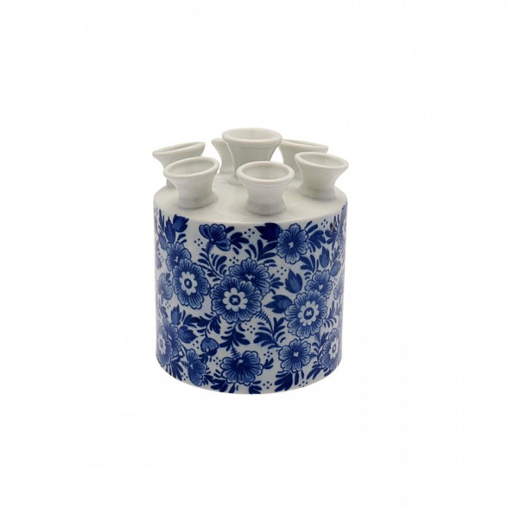 Tulip Vase Blue Flowers Cylinder - Bon Ton goods