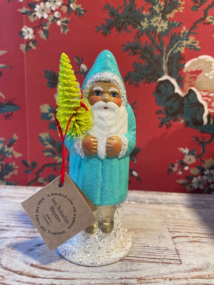 Turquoise Glitter Santa With Yellow Tree | Ino Schaller - Bon Ton goods