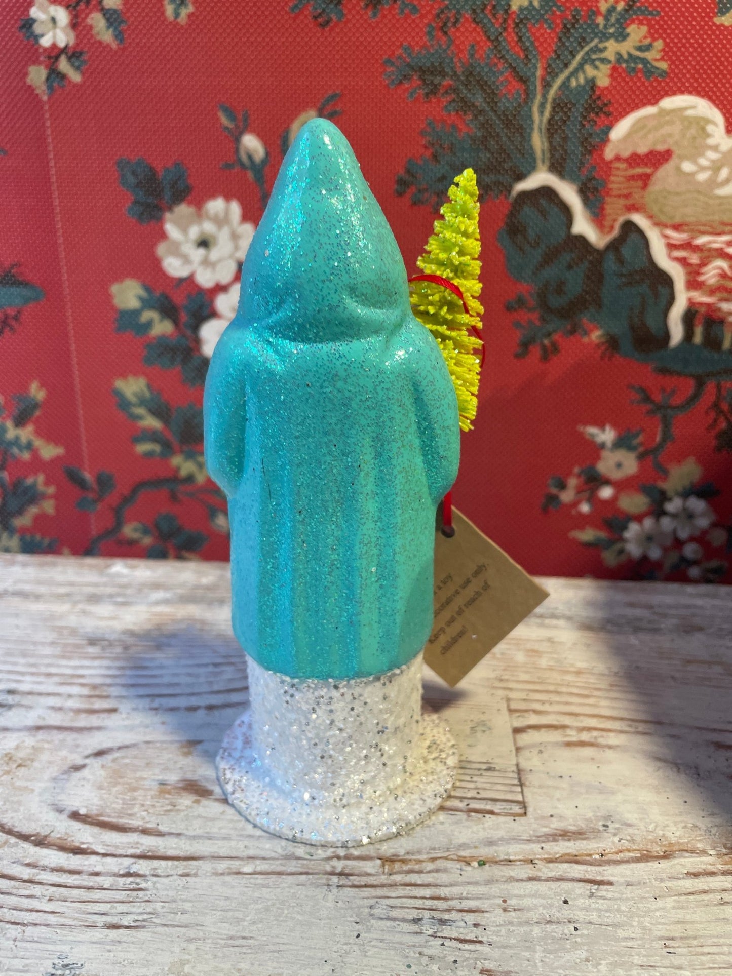 Turquoise Glitter Santa With Yellow Tree | Ino Schaller - Bon Ton goods