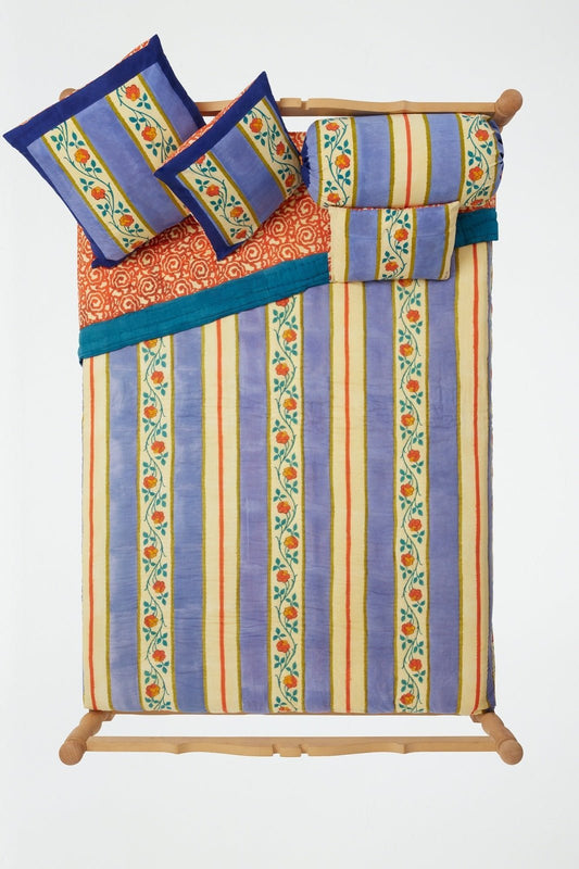 Varanasi Stripes Pervinch - Reversible Quilt - 220 x 270 | Lisa Corti - Bon Ton goods