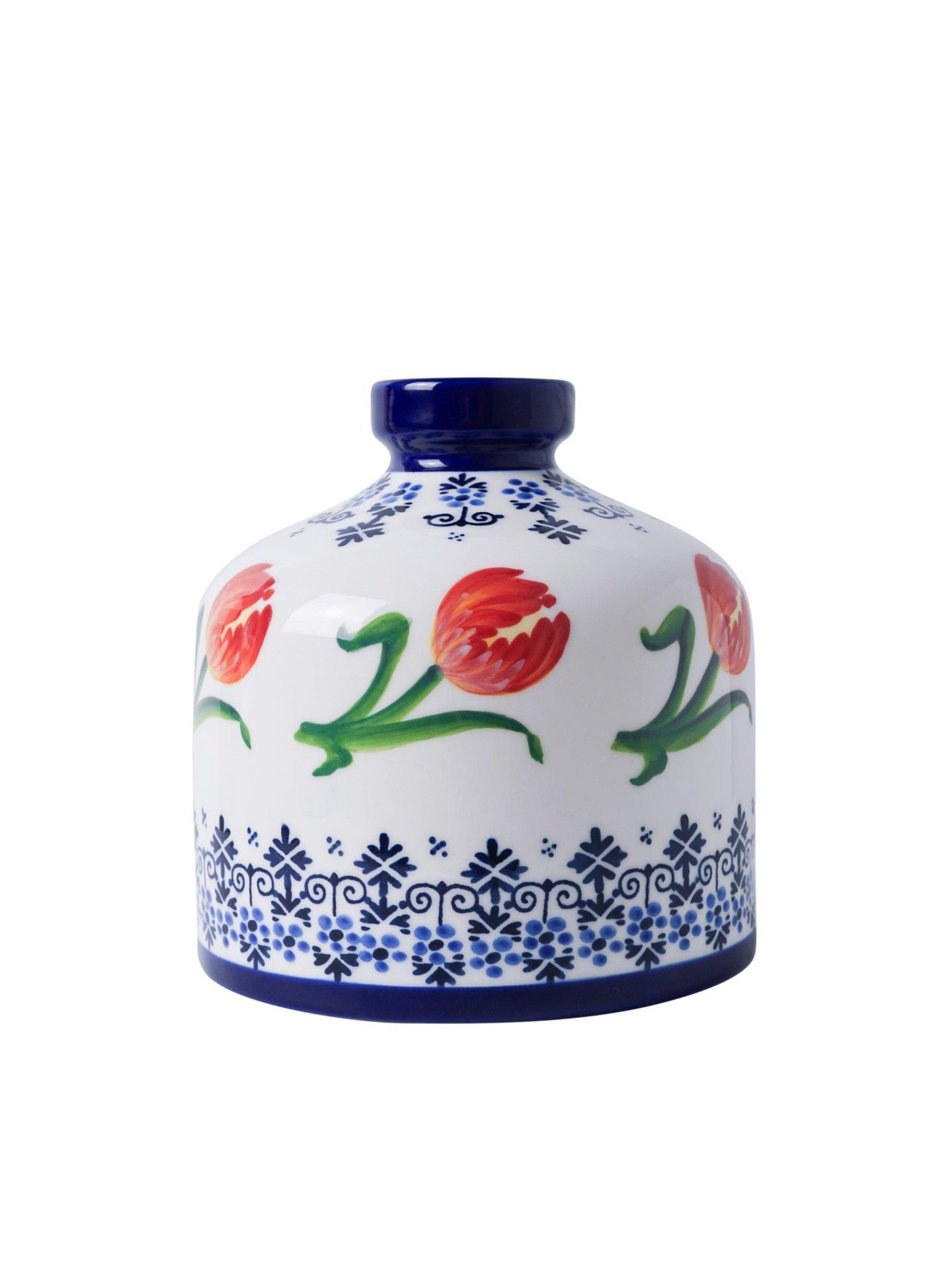 Vase Round with Orange Flower | Heinen Delfts Blauw - Bon Ton goods