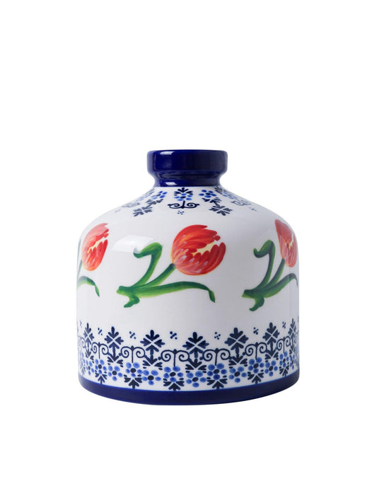 Vase Round with Orange Flower | Heinen Delfts Blauw - Bon Ton goods