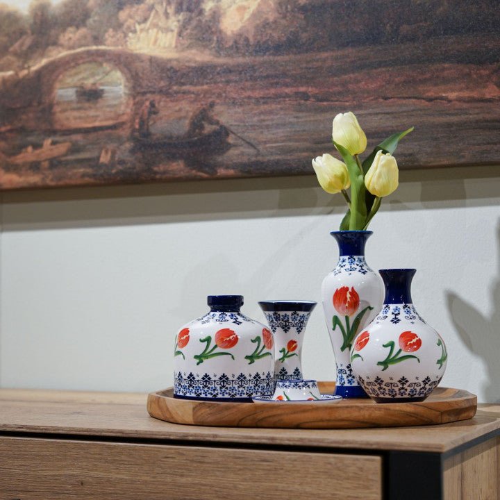 Vase Round with Orange Flower | Heinen Delfts Blauw - Bon Ton goods